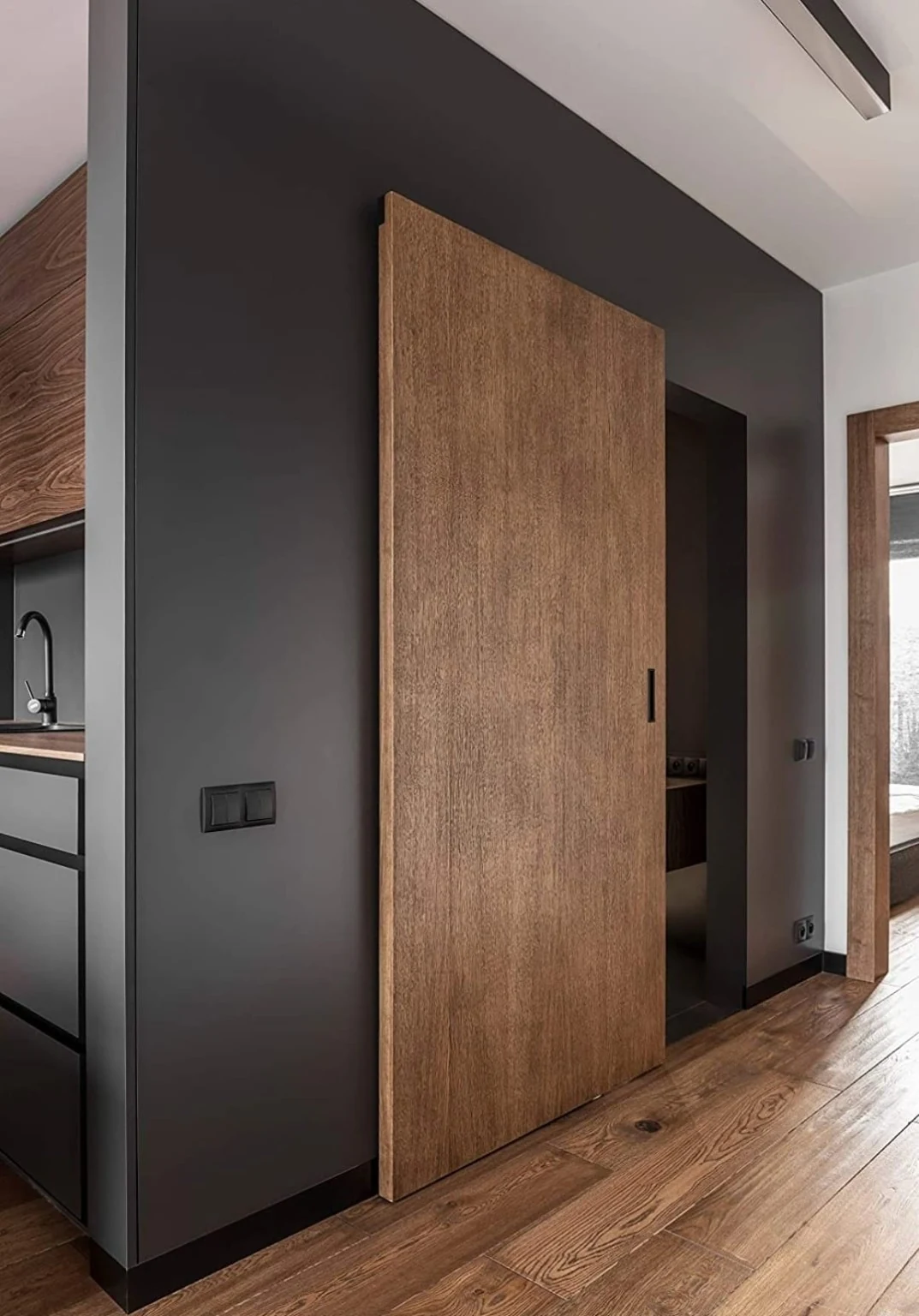 Concealed wood ghost door in a modern interior